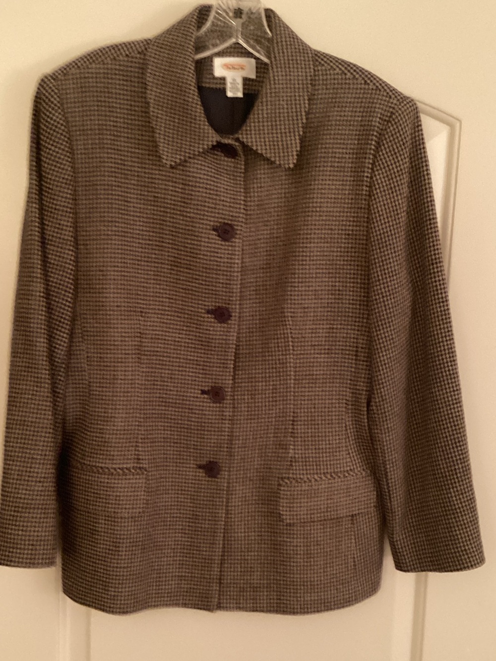 Talbots Women's Houndstooth Blazer Jacket in Brown and Black